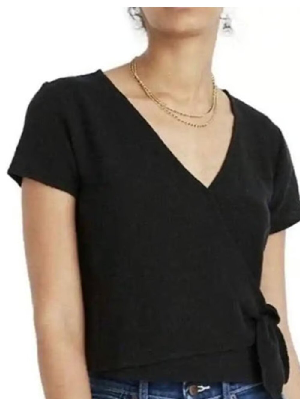 Madewell Texture & Thread Black Wrap Tie Tank Top Size S V-Neck Sleeveless